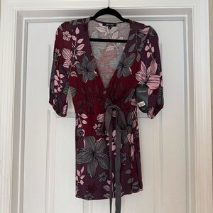 Karen Kane Burgundy, Grey & Pink Floral Tunic